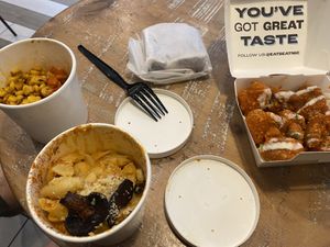 Mexican Street Corn, Mac n Cheeze, Cauliflower Buffalo Bites  at Beatnic - Rockefeller Plaza in New York City