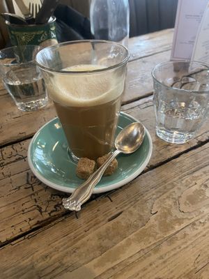 Oat latte (half drunk sorry! But a good size) at The Old Bicycle Shop in Cambridge
