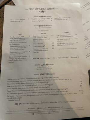 Menu at The Old Bicycle Shop in Cambridge