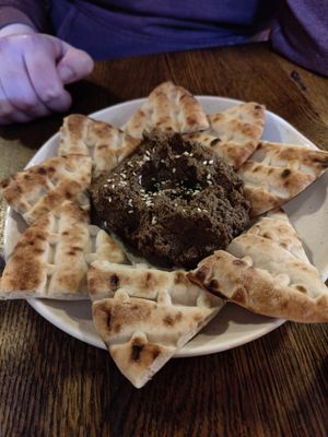 Black garlic houmous at The Old Bicycle Shop in Cambridge