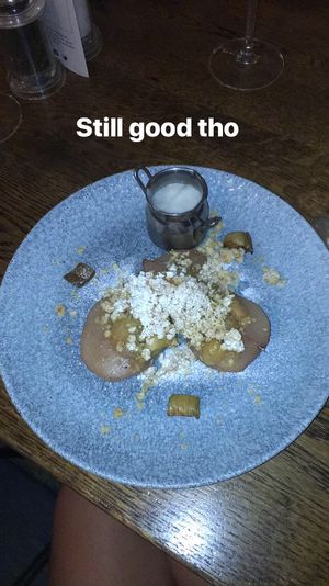 Apple, pear and rhubarb crumble at The Old Bicycle Shop in Cambridge