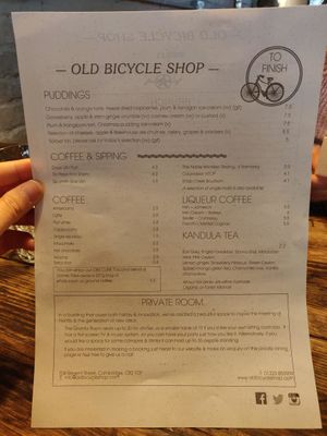 Menu 2/2 at The Old Bicycle Shop in Cambridge