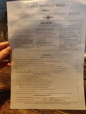 Menu 1/2 at The Old Bicycle Shop in Cambridge