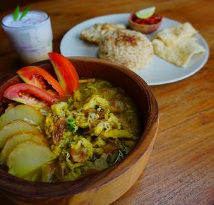 Vegan Soto - plant-based version of Indonesian traditional hot meal at Burgreens - Pondok Indah in Jakarta