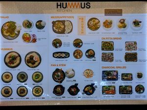 menu at Hummus Kitchen at Parnas Mall in Seoul
