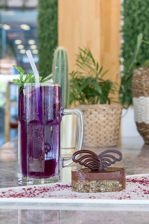 Mediterrean Breeze ( Lavander Cold Tea), Pumpkinseed Bar (Sugar free, Healthy, Vegan) at Ch'i for Life in Antalya