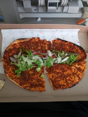 Lahmacun with the salad added at VegaNarsist - Nişantaşı in Istanbul