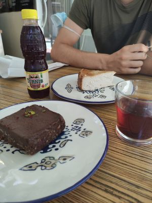San Sebastian cheesecake and a raw chocolate cake at VegaNarsist - Nişantaşı in Istanbul