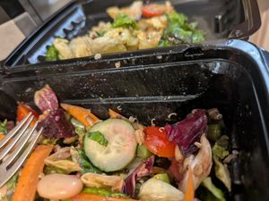 Cobb salad leftovers - nice layer of oil all over everything at The Cheesecake Factory in Pittsford