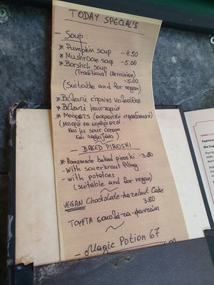 Menu of the day at Cafe Bar 67 in Athens