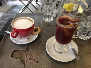 Very good coffee with almond milk and mulled wine. at Cafe Bar 67 in Athens