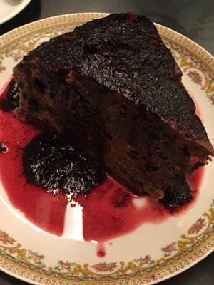 Vegan chocolate raspberry cake at Cafe Bar 67 in Athens