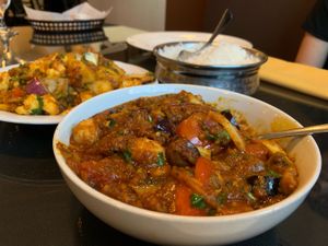 Eggplants in front, cauliflower in back  at Taal Indian Cuisine in West Melbourne