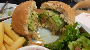Tofu&avocado burger at ZeroGo in Beijing
