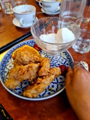 Banana tempura at Madame K's Vegetarian - Williamstown in Williamstown