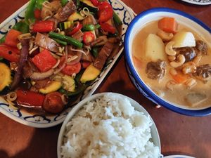 Lemongrass stirfry and Masaman curry at Madame K's Vegetarian - Williamstown in Williamstown