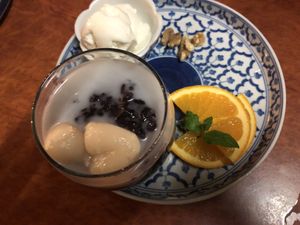 Sticky black rice with lychees and soy ice cream - to die for! at Madame K's Vegetarian - Williamstown in Williamstown