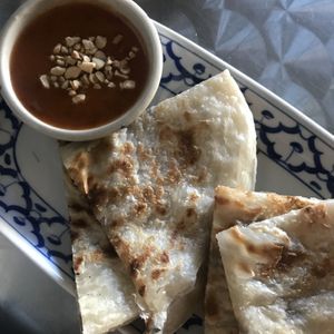 Roti with satay  at Madame K's Vegetarian - Williamstown in Williamstown