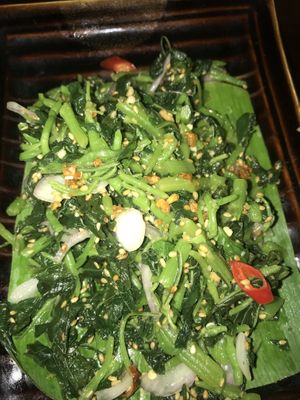 Morning glory salad!! So gooood! at Shan Kitchen in Yangon