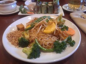 Beautiful to behold...scrumptious to eat...the Tofu and Vegetable Noodles were made Vegan for me by removing the egg...I was told they could make pretty much all of the dinner menu at Banana Blossom in Cleveland