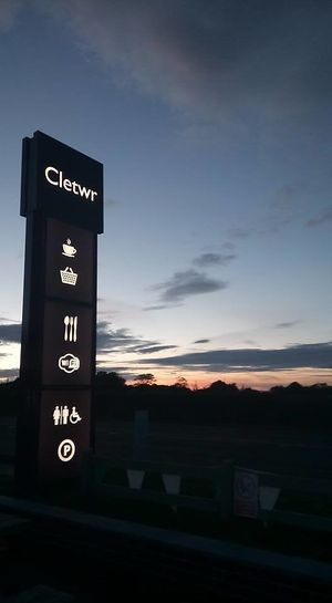 Look for our sign on the A487 at Cletwr in Trer Ddol