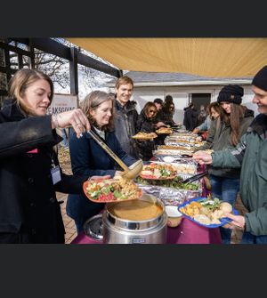 PEAKsgiving crowd enjoying the AMAZING spread from Sea Salt and Cinnamon! It was seriously amazing... at Sea Salt & Cinnamon in Muncie