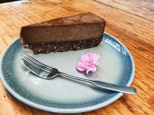 Vegan coconut latte cheesecake at Okere Falls Store in Rotorua