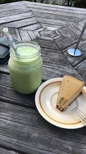 Raw slice and green smoothie! at Okere Falls Store in Rotorua