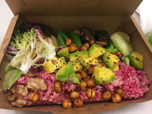 Buddha bowl with beetroot rice and avocado at VegFarm - Wú Guójiè Shū Shí in Taichung