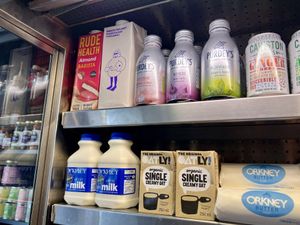 Vegan milks (about the only fresh vegan thing)   at The Bayleaf Delicatessen in Orkney Islands