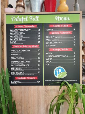 menu at Falafel Full in Warsaw