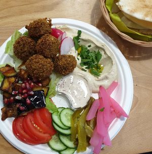 Falafel plate at Falafel Full in Warsaw