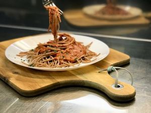Spaghetti  with golden sauce at Avokado in Koper