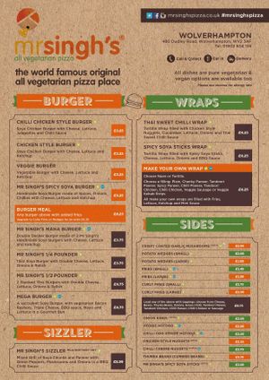 Menu at Mr Singh's in Wolverhampton