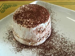 Aquafaba meringue cake at Al Mangiar Sano in Mortara