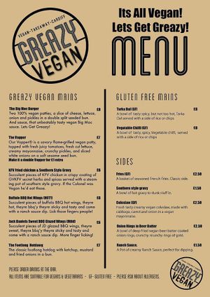 Menu at Greazy Vegan in Cardiff