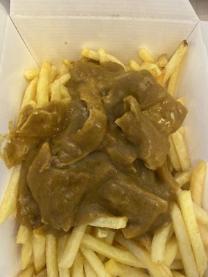 Chickun curry and fries  at Greazy Vegan in Cardiff