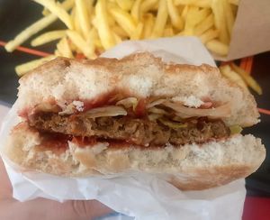 Beef burger  at Greazy Vegan in Cardiff