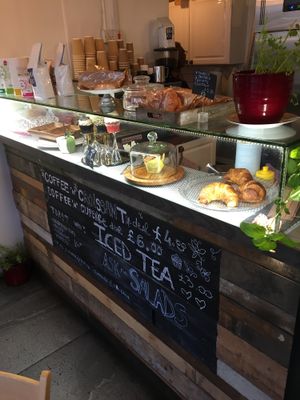 Drinks and croissants at Plantbase Cafe in South West London