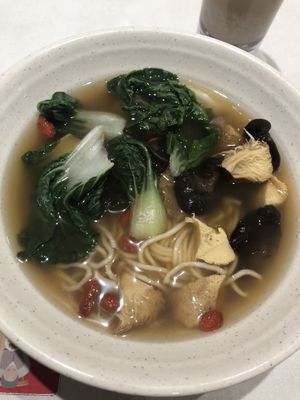 herbal lamian $7.80 [vegan] 👍🏻👍🏻👍🏻 at Grove Cafe 素林 - Paya Lebar in Central Singapore