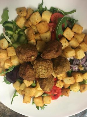 Falafel Salad with Garlic and Herb Potatoes!  at Castle Inn in Criccieth