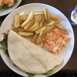BBQ jackfruit wrap with chips and slaw  at Castle Inn in Criccieth