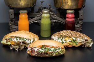 Sandwiches and juices at Farm Food Ink Cafe in Lisbon