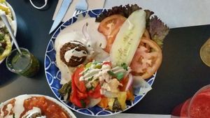Humus and falafel at Farm Food Ink Cafe in Lisbon