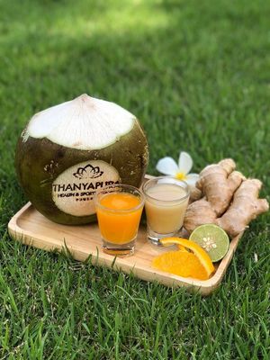 Coconut and ginger shots at Booster Deli & Cafe in Phuket