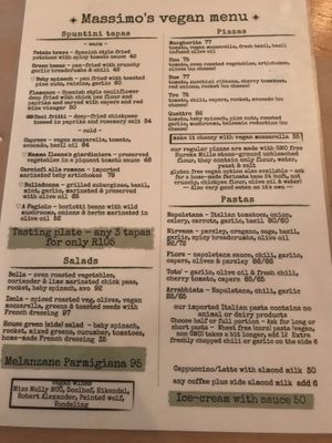 Vegan menu Oct 2, 2018 at Massimo's in Hout Bay