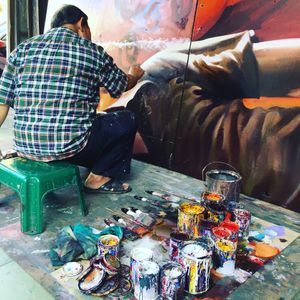 Street artist at Happy Green - Tainan Wei Le Lu in Tainan