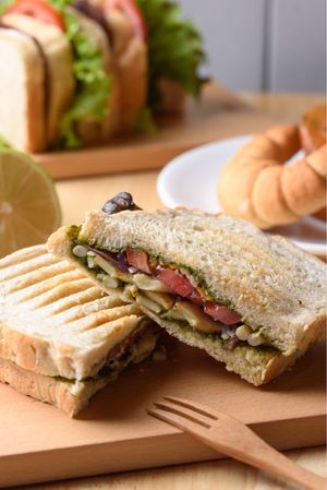Pesto Mushroom Panini 青醬鮮菇帕尼尼 at Happy Green - Tainan Wei Le Lu in Tainan