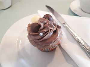 Chocolate and cherry vegan cupcake  at Pots in Falkirk