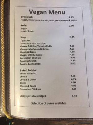 Vegan menu at Pots in Falkirk